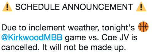 Tonight's Men's Basketball game vs. Coe is cancelled