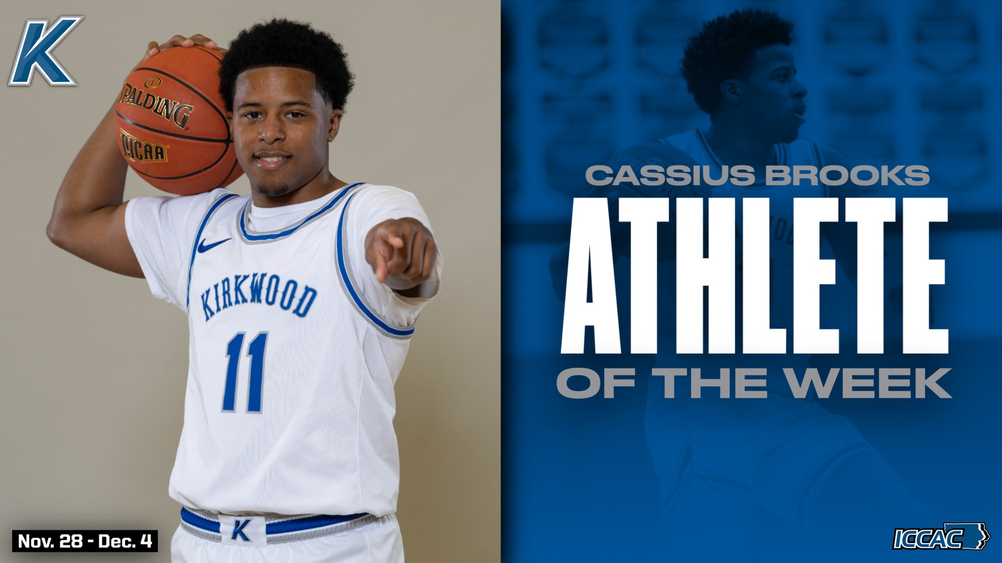Cassius Brooks Named ICCAC Athlete of the Week |  November 28 - December 4
