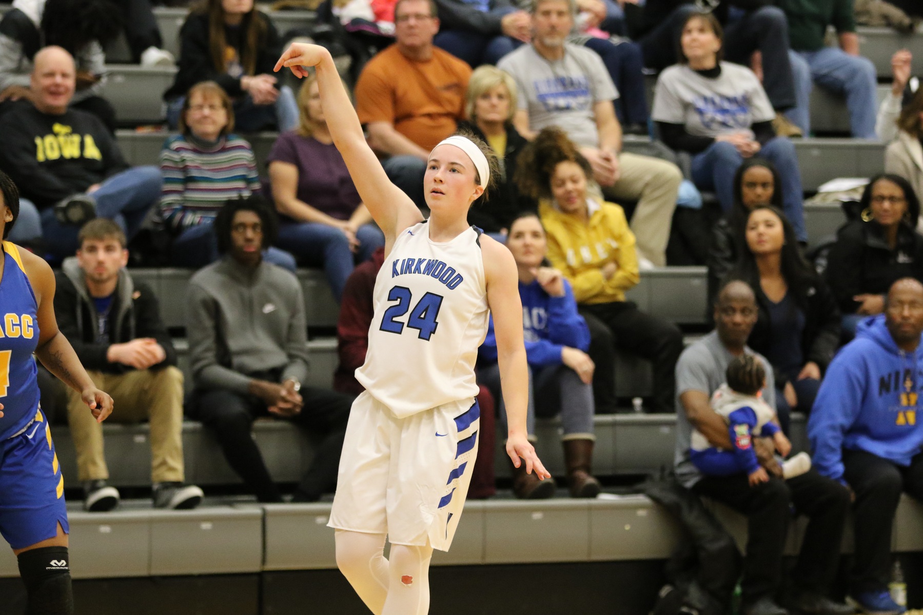 Former West Branch prep Haley Mullinnix scored 11 of her 13 points in the first quarter as Kirkwood defeated Ellsworth, 103-48, at Johnson Hall in Cedar Rapids, Iowa, on Thursday, Jan. 31, 2019.