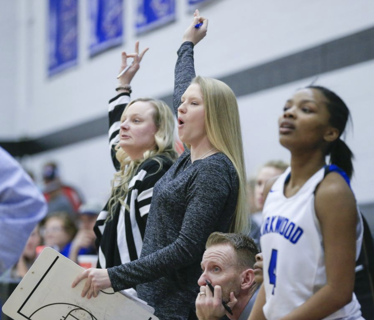 Assistant Coach Cyerra Hutchins along with Jen Francescon (Jim Slosiarek/The Gazette)